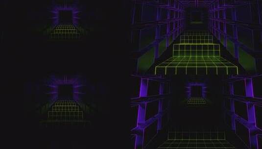紫色和石灰霓虹灯赛博朋克楼梯背景VJ循环高清在线视频素材下载