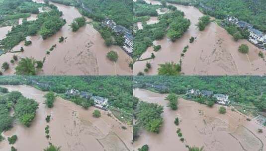 桂林夏季暴雨洪水航拍高清在线视频素材下载