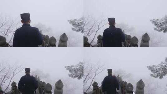 湖北武当山景区冬天大雪雾凇古建筑旅游高清在线视频素材下载