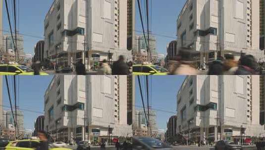 上海书城福州路城市街道街景车流人流慢门高清在线视频素材下载