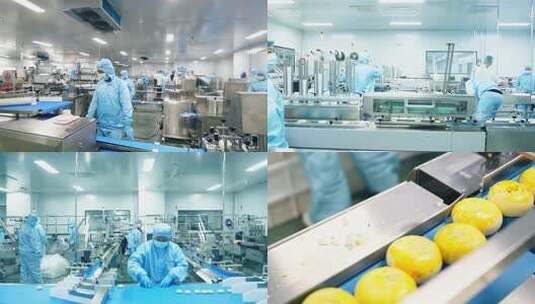 零食工厂生产蛋黄酥食品工人操作生产线高清在线视频素材下载