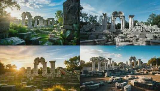 圆明园遗址公园风貌残垣断壁下的遗迹高清在线视频素材下载