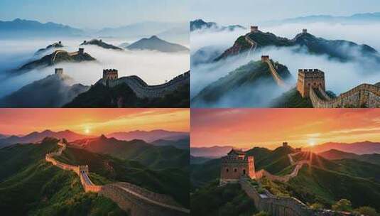 【4K画质】中国万里长城绝美长城日出云海高清在线视频素材下载