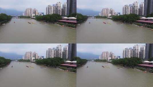 航拍端午节龙舟竞渡福建福州光明港龙舟赛高清在线视频素材下载