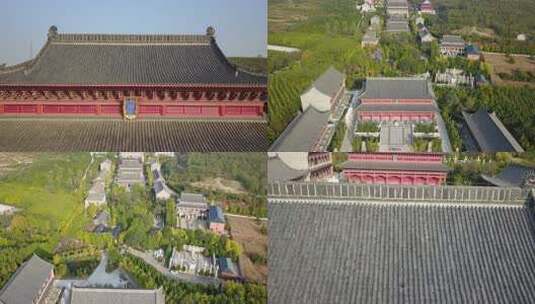 大连宝华寺航拍建筑景色高清在线视频素材下载