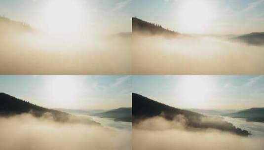 雾中的森林和湖泊高清在线视频素材下载