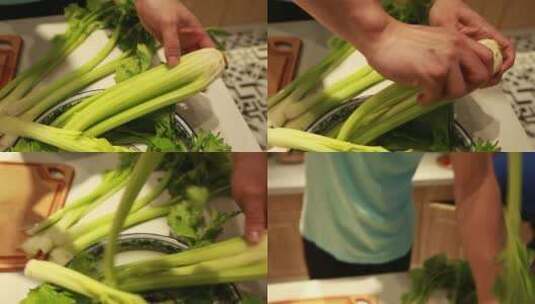摘芹菜择菜去芹菜纤维处理芹菜高清在线视频素材下载
