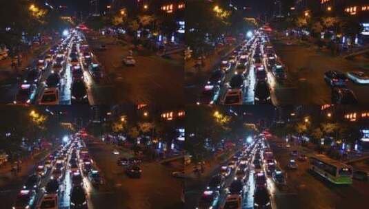 实拍城市夜晚拥堵车辆高清在线视频素材下载