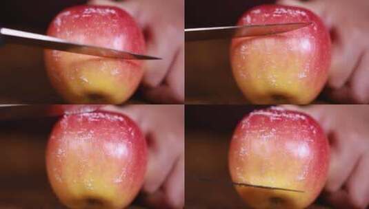 刀刮苹果表面果蜡高清在线视频素材下载