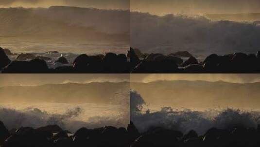 海浪拍打着夏威夷的岩石高清在线视频素材下载