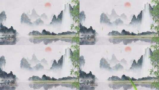 中国风水墨山水风景素材高清在线视频素材下载