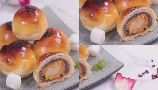 【镜头合集】传统糕点蛋黄酥高清在线视频素材下载