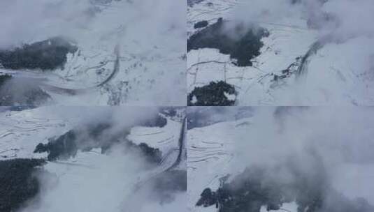 寒冬雪地视频冬天云雾下乡村雪景空荡荡公路高清在线视频素材下载