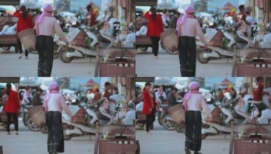 云南德宏中国缅甸边境商贸街边集市民族市民高清在线视频素材下载