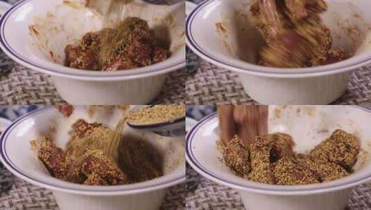 【镜头合集】厨师制作小米排骨高清在线视频素材下载