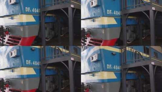 蓝色老火车车头车皮复古列车高清在线视频素材下载