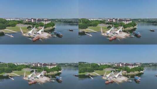 重庆长寿湖景区帆船航拍高清在线视频素材下载