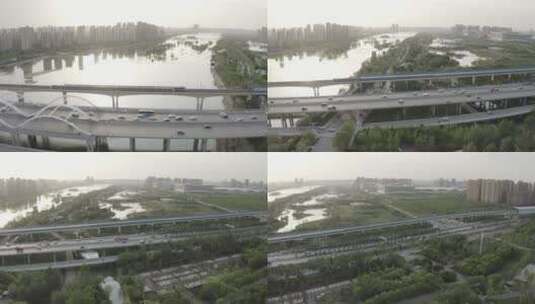 西安浐灞湿地公园-西安国际会展中心高清在线视频素材下载
