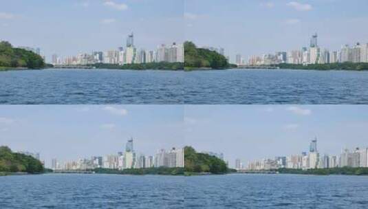 广西南宁南湖公园地王大厦湖景高清在线视频素材下载