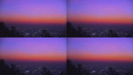 白云山上俯瞰广州城市夜景与夕阳晚霞风光高清在线视频素材下载