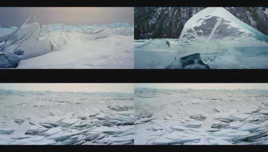 东北冰封河面拍摄冰块碎冰高清在线视频素材下载