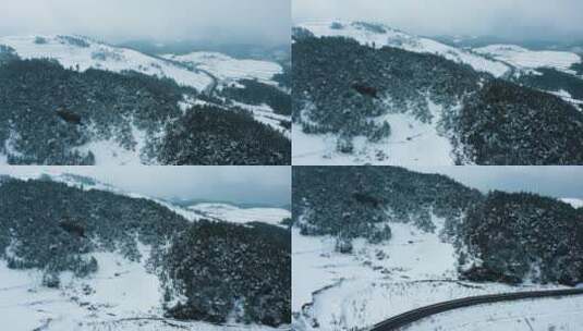冬季白雾白雪覆盖田野山川森林高速公路高清在线视频素材下载