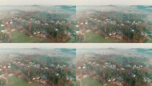 航拍四川农村晨雾中的美丽风景高清在线视频素材下载