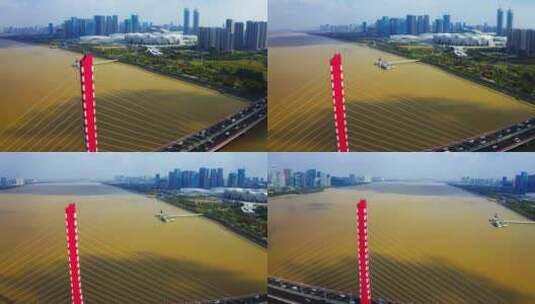 钱塘江两岸的现代化城市风貌高清在线视频素材下载