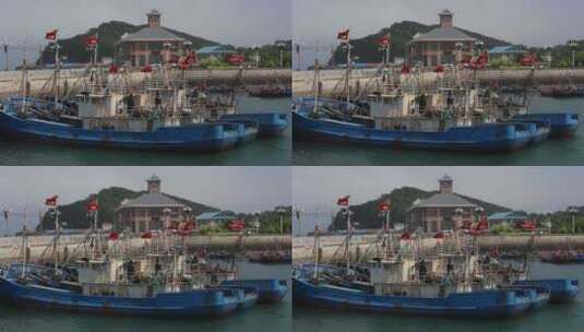 海洋牧场海岛风光停泊渔船高清在线视频素材下载