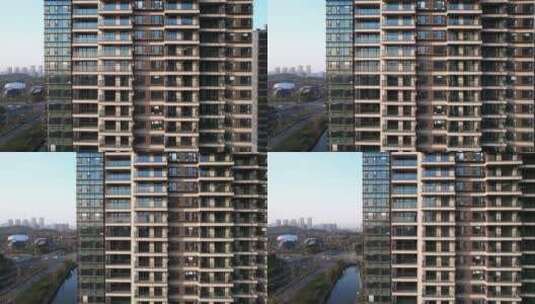 新建楼盘高层住宅蓝天下航拍高清在线视频素材下载