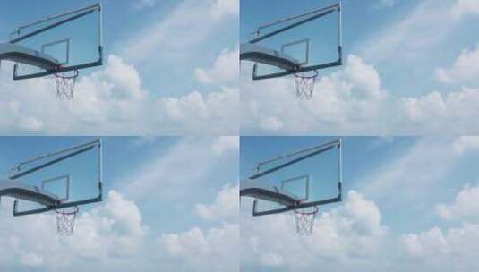 8k实拍蓝天白云下背景的篮球框高清在线视频素材下载