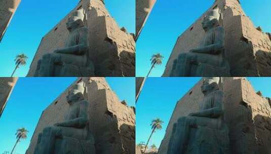 卢克索神庙的巨型石雕高清在线视频素材下载