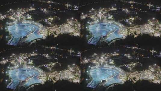 航拍高视角鸟瞰上海松江玛雅水上乐园夜景高清在线视频素材下载