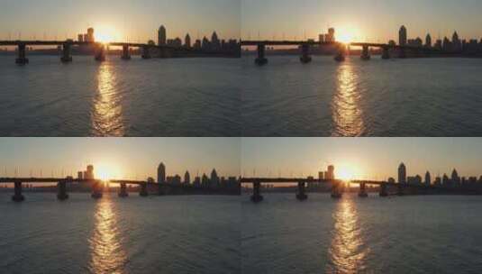 城市大桥黄昏唯美逆光低角度拍摄高清在线视频素材下载