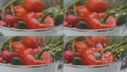 用水冲洗蔬菜特写镜头高清在线视频素材下载