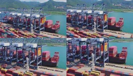 深圳盐田港集装箱起重机桥吊工作高清在线视频素材下载