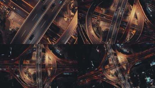 俯拍上海鲁班路高架夜景高清在线视频素材下载