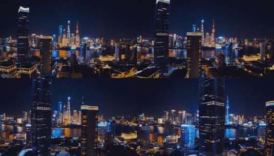 白玉兰大厦夜景环绕航拍高清在线视频素材下载