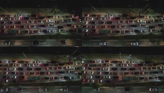 夜晚拥堵的城市道路航拍高清在线视频素材下载