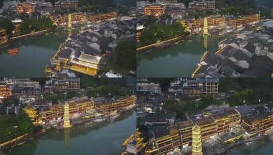 湖南湘西凤凰古城著名旅游景点最美小镇航拍高清在线视频素材下载