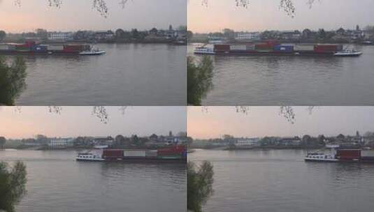 莱茵河上的驳船高清在线视频素材下载