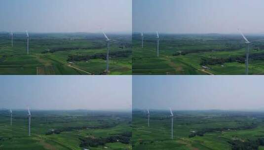 航拍户外涡轮风力发电机高清在线视频素材下载