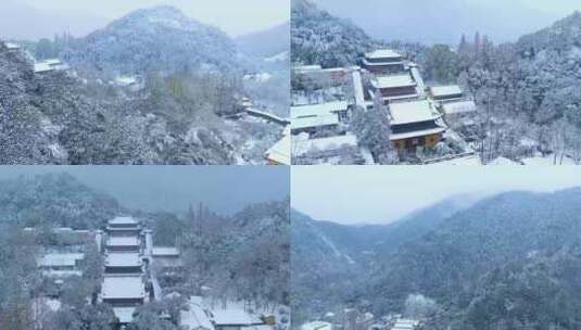 4K航拍飞来峰上天竺法喜禅寺雪景视频高清在线视频素材下载