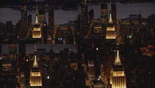 美国纽约帝国大厦夜晚高空航拍高清在线视频素材下载