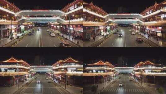 南雄雄州廊桥航拍夜景高清在线视频素材下载