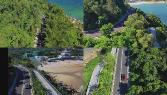 沿海环岛公路自驾游汽车航拍视频高清在线视频素材下载