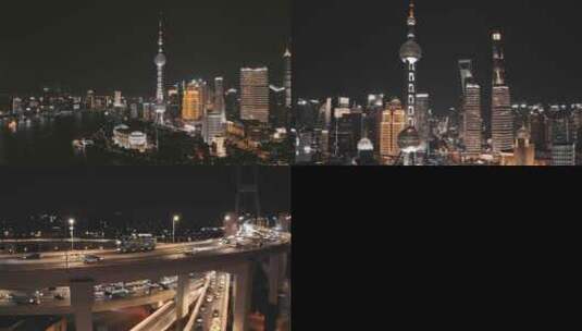 黑金色上海夜景航拍高清在线视频素材下载