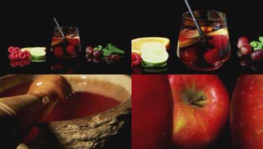 鸡尾酒木瓜提子葡萄石榴树莓彩椒苹果微距高清在线视频素材下载