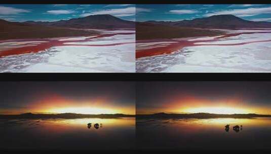 航拍科罗拉达湖天空之镜玻利维亚红湖日出高清在线视频素材下载