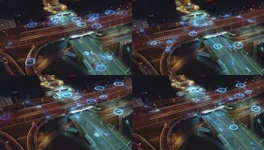 城市立交桥上的自动驾驶汽车4K高清在线视频素材下载